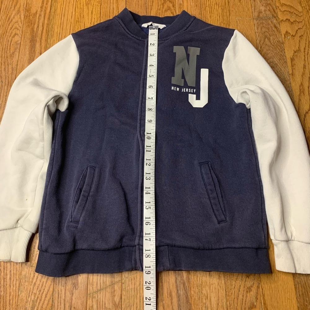 MNG Kids Navy Blue & White Varsity Bomber Jacket - Size 9/10 (140cm) - Picture 7 of 11